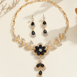 classic black crystal necklace earrings set