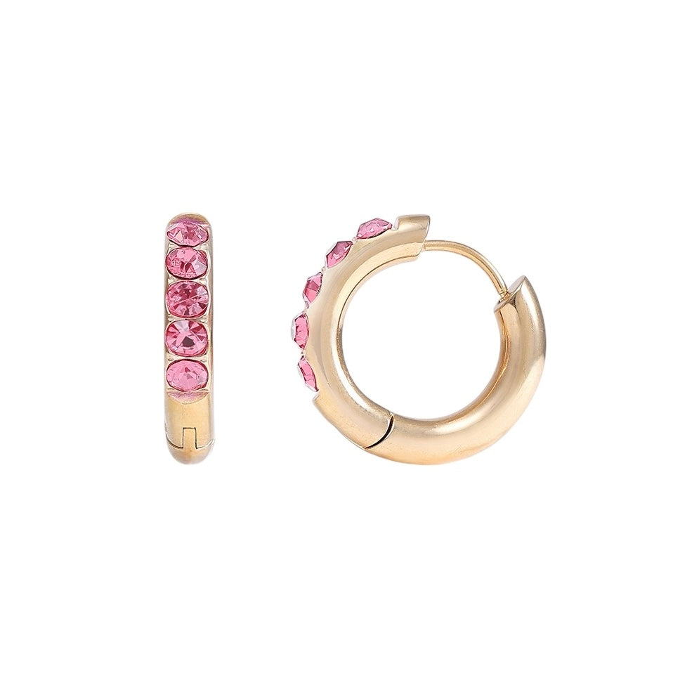 Gold Earrings With Pink Crystals