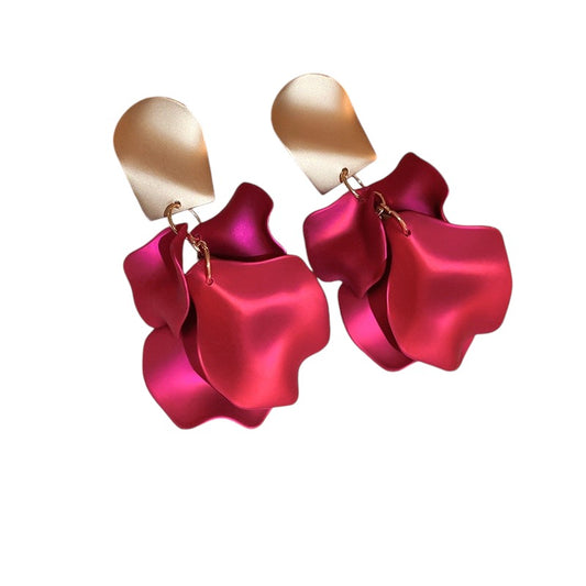 Bright Red Rose Petals Earrings