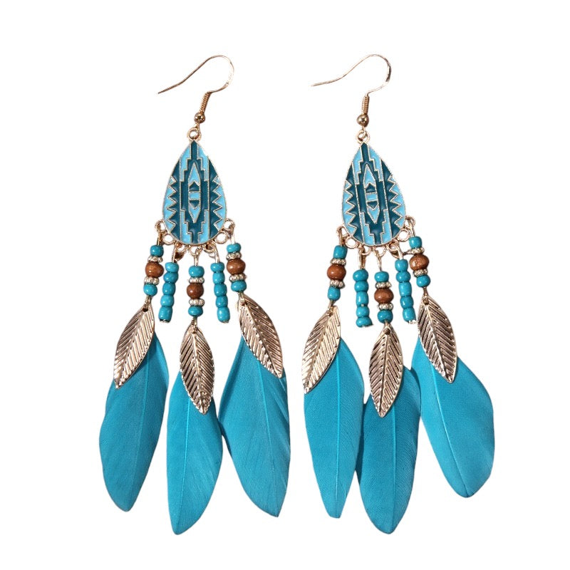 Teardrop Feather Tassel Earrings